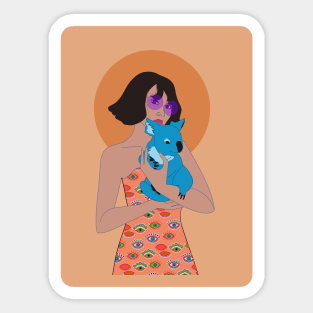 Fashionable girl with blue coala Sticker